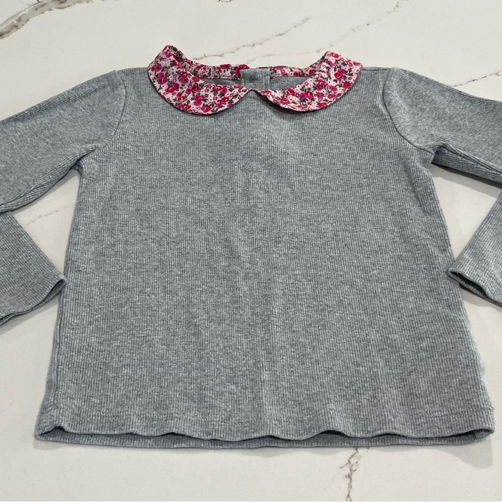 GAP Gray Long Sleeve Kids Tee with Floral Collar